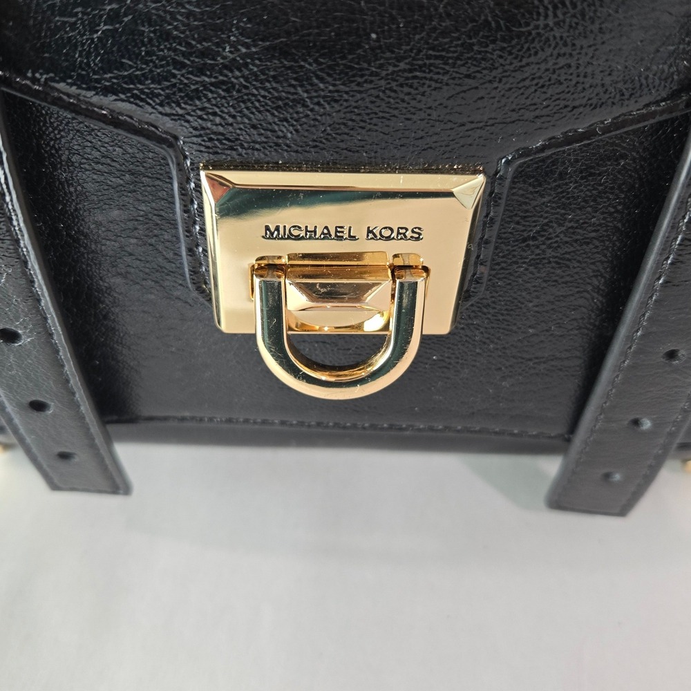 Michael Kors Satchel Small Black Leather Gold Hardware Top Handle Bag - Picture 6 of 9